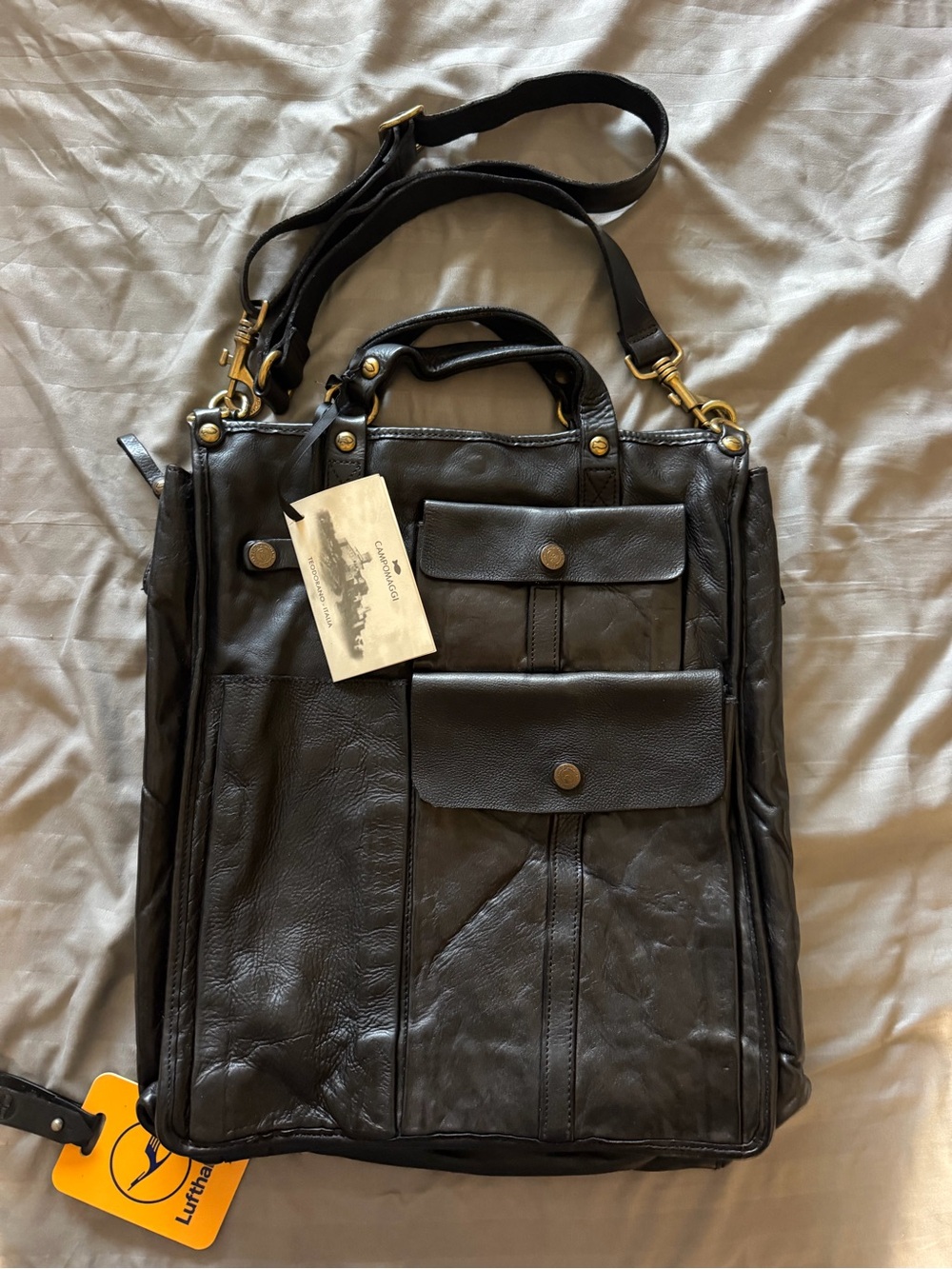 Campomaggi Black Leather Men’s Briefcase with Front Flap Pockets